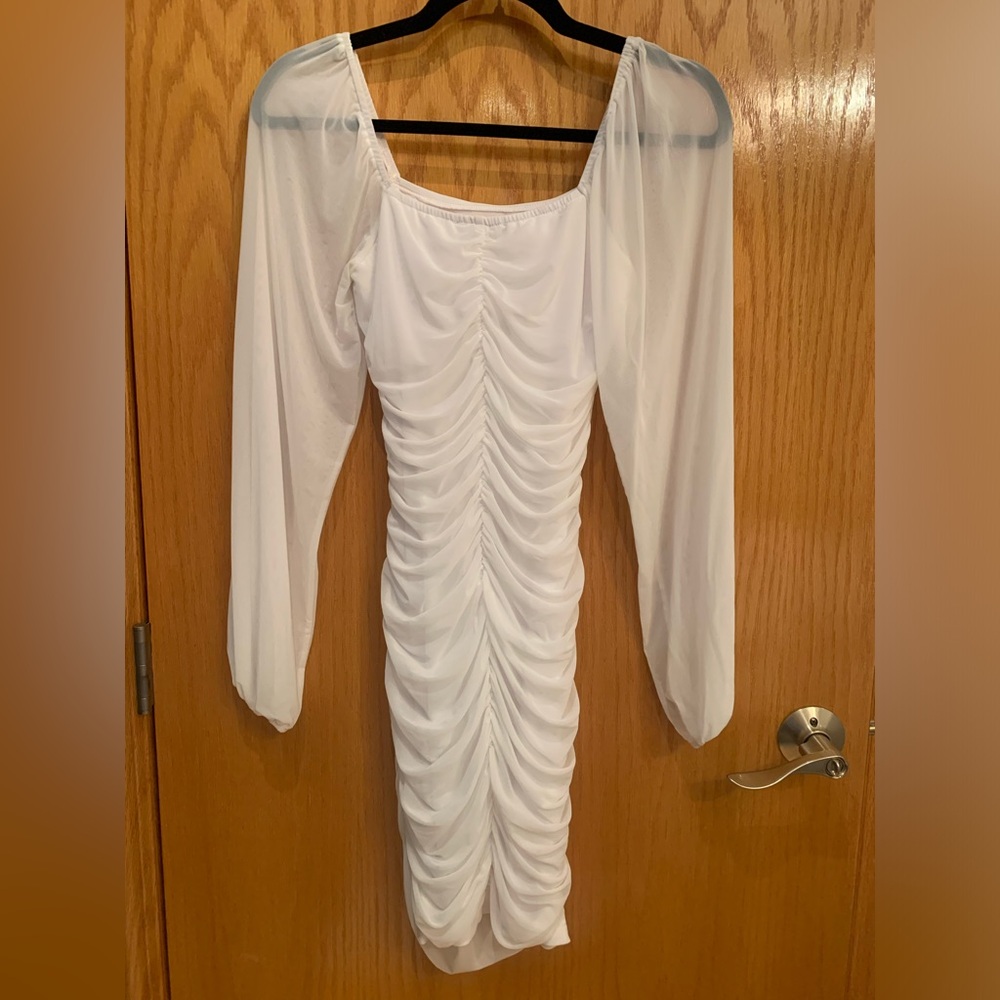White Ruched Bodycon Dress - Picture 3 of 3